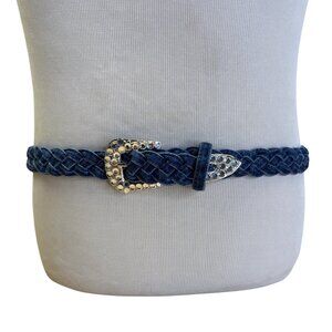 Vintage Simply Barbs Braided Denim Belt With Rhinestone Buckle & Tip